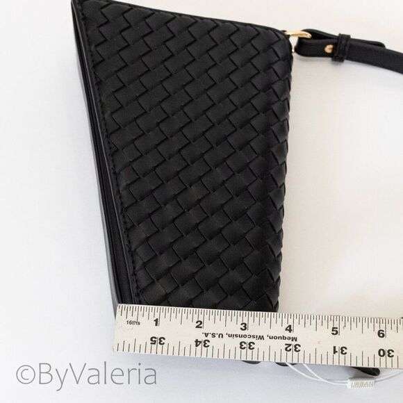 Urban Expressions Black Woven Shoulder Bag NWT Vegan Intrecciato Leather - Picture 10 of 11